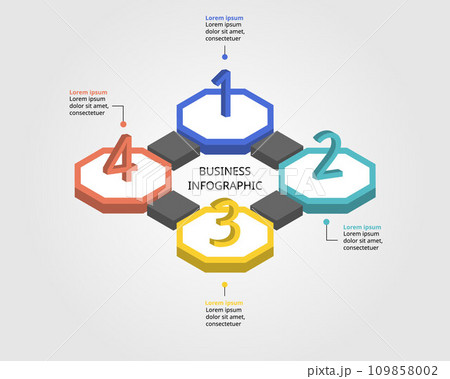Octagon step timeline template for infographic for presentation for 4 element with number 109858002