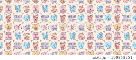 Valentines Day doodle style candy color seamless pattern 109858251