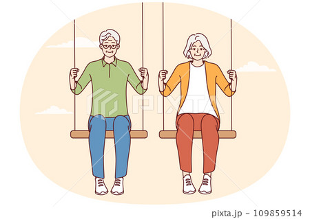 Energetic old couple sit on swings 109859514