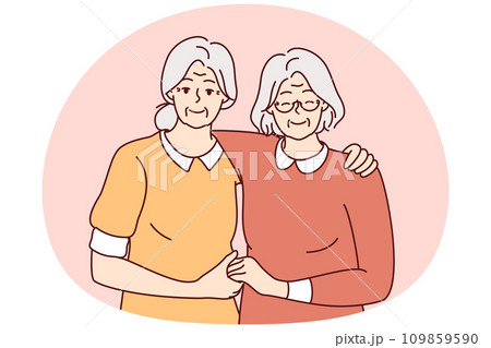Smiling mature women hugging Smiling mature women hugging 109859590