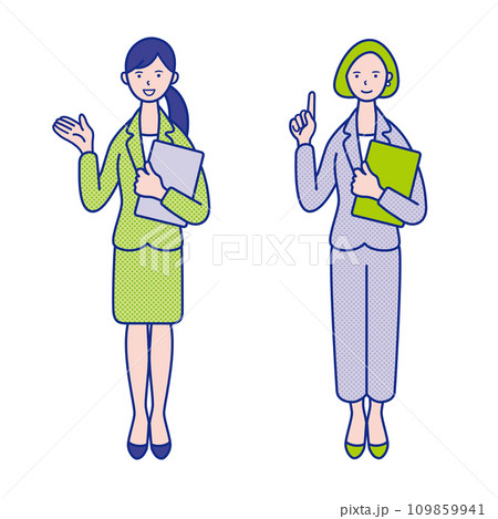 資料ファイルを持った20代〜40代女性の全身イラスト素材【セット】 109859941