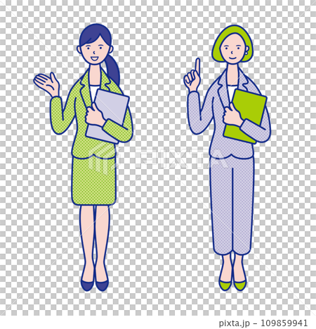 資料ファイルを持った20代〜40代女性の全身イラスト素材【セット】 109859941