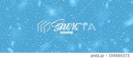 Realistic falling snow with snowflakes. Colorful winter background for Christmas or New Year card. Frost storm effect. Vector illustration 109860373