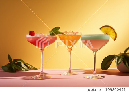 Set of various cocktails on colorful summer background 109860491