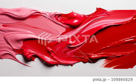 Stripe of thick scarlet and red paint on a white neutral background, idea for product advertising and banner concept 109860829