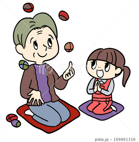 おばあちゃんと孫のお手玉教室 109861316