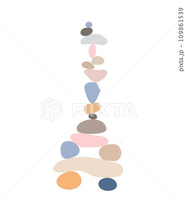 Zen stones cairns simple abstract flat style vector illustration, relax, meditation and yoga concept, boho colors stone pyramid for making banners, posters, cards, prints, wall art 109861539