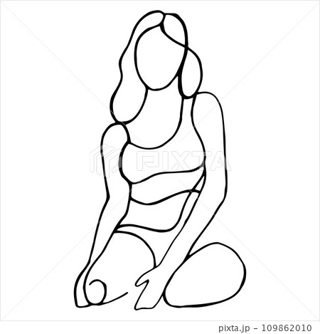 vector drawing of a woman, woman's body outline. abstract drawing in line art style vector drawing of a woman, woman's body outline. abstract drawing in line art style 109862010