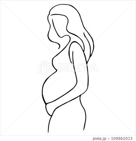 vector drawing, the contour of a pregnant woman, a simple stylized drawing on the theme of motherhood, childbirth vector drawing, the contour of a pregnant woman, a simple stylized drawing on the theme of motherhood, childbirth 109862013
