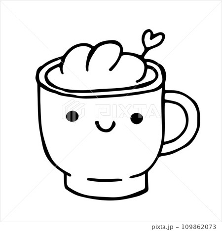 cute cup with coffee, vector drawing in doodle style, kawaii. 109862073