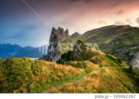 Rocky mountain ridge of Saxer Lucke in autumn at Appenzell, Switzerland 109862267
