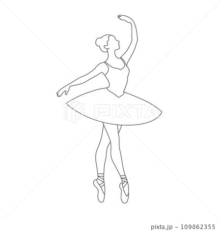 Beautiful ballet dancer is posing, young graceful woman ballet dancer, young ballerina standing in ballet poses line art 109862355