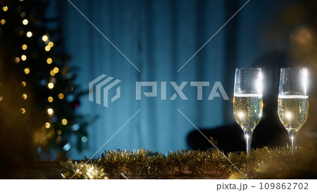 Glasses of sparkling wine for New Years Eve party Glasses of sparkling wine for New Years Eve party 109862702