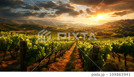 AI-generated content. Vineyards at sunset 109863941