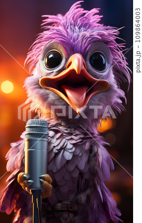 AI-generated content. Funny cockerel sings into a microphone 109864003