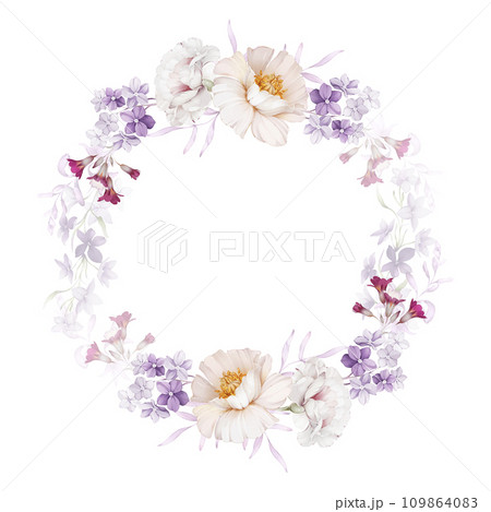 Summer wreath with wild flowers isolated on white background Summer wreath with wild flowers isolated on white background 109864083