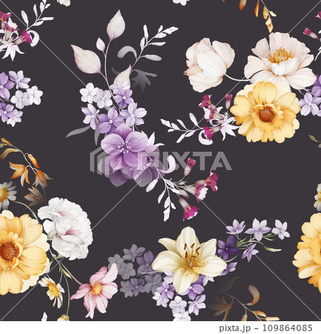 Seamless pattern with wildflowers in a watercolor style. Summer bouquet 109864085