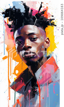 AI-generated content. Portrait of an Afro American man. Abstract style drawing 109864163