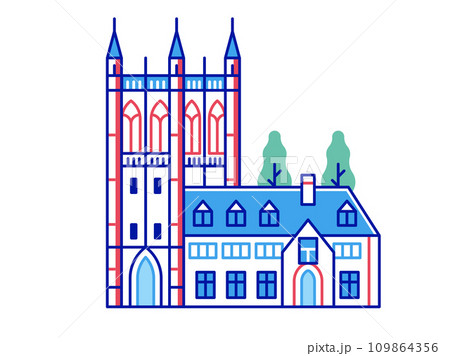 Gothic Cathedral Christian Church in Line Art 109864356