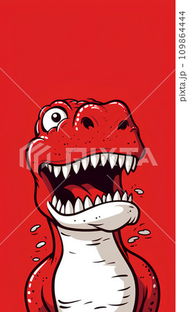 AI-generated content. cartoon dinosaur with its mouth opening up on red background - Generative AI 109864444