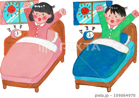 アクリル画の小学生起床 109864970