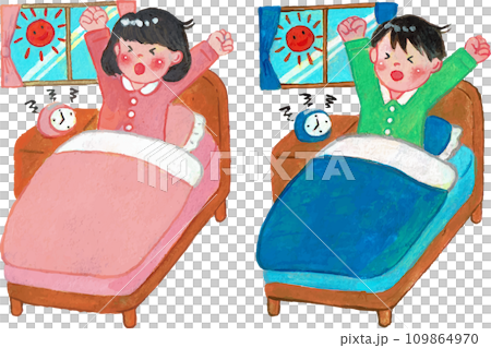 アクリル画の小学生起床 109864970