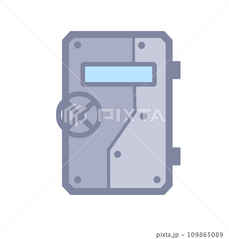 Bunker door. Protection bomb shelter, base entrance illustration. Secret military closed station. Protect gateway, steel building isolated on white background 109865089