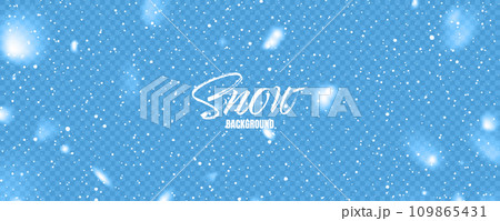 Realistic falling snow with snowflakes. Colorful winter background for Christmas or New Year card. Frost storm effect. Vector illustration 109865431