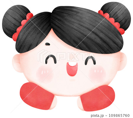 Cute cartoon Chinese kids, Happy Chinese New Year, watercolor illustration Cute cartoon Chinese kids, Happy Chinese New Year, watercolor illustration 109865760