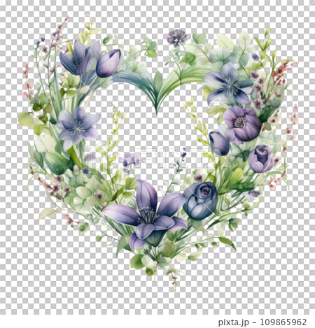 watercolor floral wreath in a heart shaped frame 109865962