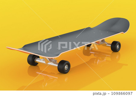 Black Skateboard on orange backdrop. 3D rendering 109866097