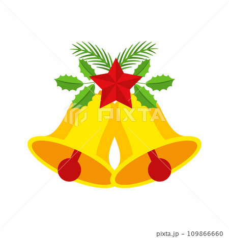 Two Christmas bells with red star and floral garland. 109866660