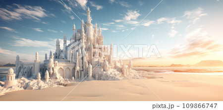 a castle made of sand in the beach a castle made of sand in the beach 109866747