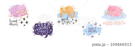 Cute Good Night Quote and Sweet Dream Wish Vector Set Cute Good Night Quote and Sweet Dream Wish Vector Set 109866913