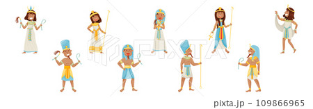 Egyptian Pharaoh and Deities Wearing Antique Clothing Vector Set Egyptian Pharaoh and Deities Wearing Antique Clothing Vector Set 109866965