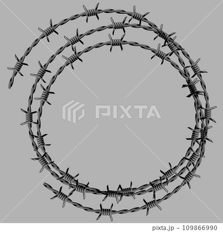 Barbed wire frame. Sharp barbwire border chain. 109866990