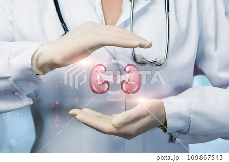 The doctor protects the kidneys with a gesture. The doctor protects the kidneys with a gesture. 109867543
