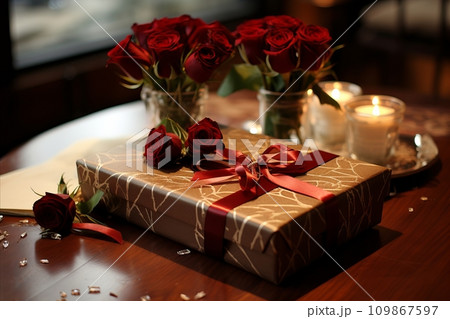 Romantic Valentines Day Deliveries. Stunning Red Roses Gifted with Love and Care 109867597