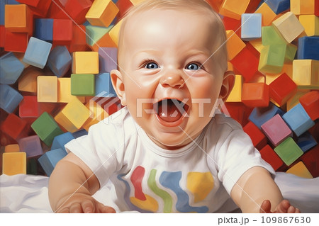 Cheerful happy Child Delightedly Engaging in Play with Vibrantly Colored Building Blocks Cheerful happy Child Delightedly Engaging in Play with Vibrantly Colored Building Blocks 109867630