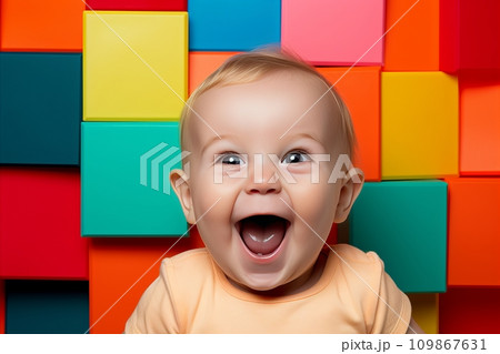 Cheerful happy Child Delightedly Engaging in Play with Vibrantly Colored Building Blocks Cheerful happy Child Delightedly Engaging in Play with Vibrantly Colored Building Blocks 109867631