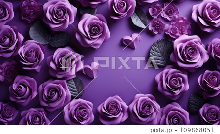 purple roses and hearts on a violet background purple roses and hearts on a violet background 109868051