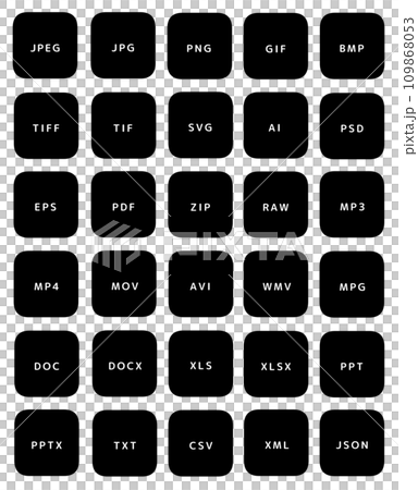 File extension 30 types icon set (black) 109868053