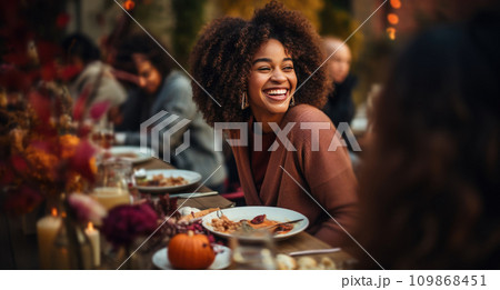 thankful grandmother is eating dinner with her three grandkids thankful grandmother is eating dinner with her three grandkids 109868451