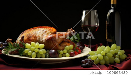 turkey dinner with some wine at the side turkey turkey dinner with some wine at the side turkey 109868489