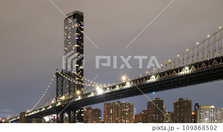 newyork city architecture in downtown night lights bridge newyork city architecture in downtown night lights bridge 109868502
