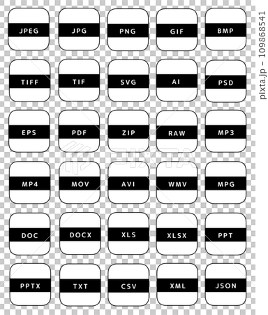 File extension icon set 30 types (black and white) 109868541