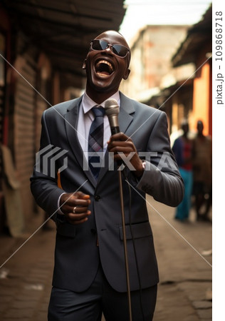 an african man in a suit holding a microphone an african man in a suit holding a microphone 109868718