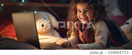 a woman leans out of the laptop to her dog a woman leans out of the laptop to her dog 109868753