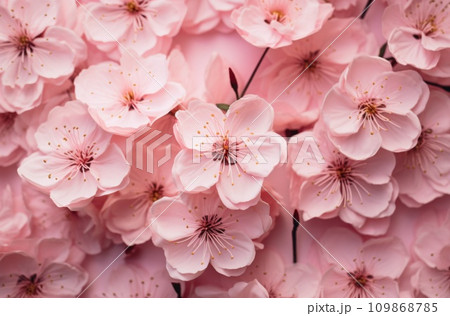 close up of pink peach flowers on pink paper 109868785