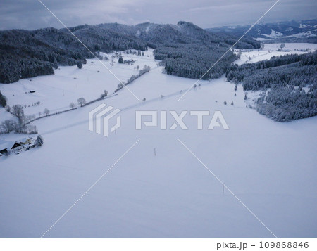 aerial photo of village in winter aerial photo of village in winter 109868846
